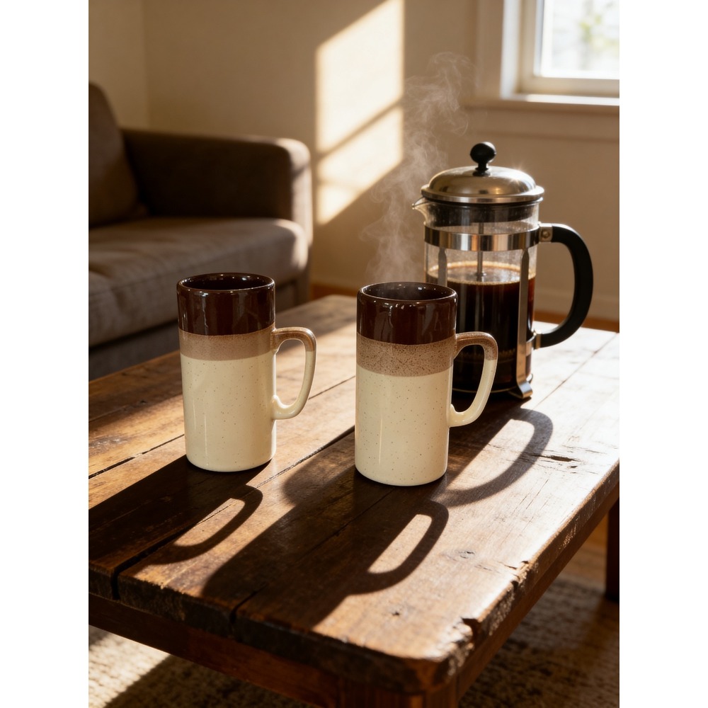 Vintage Stoneware Coffee Mugs Set of 2 Brown Cream Ombre Speckled Korea 5.5"